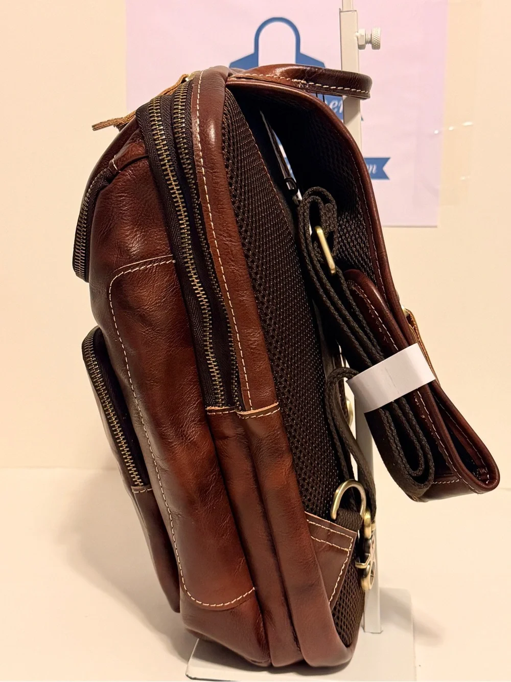 NWT Lannsyne’s Men’s Classic Full Grain Leather Sling Bag - Brown